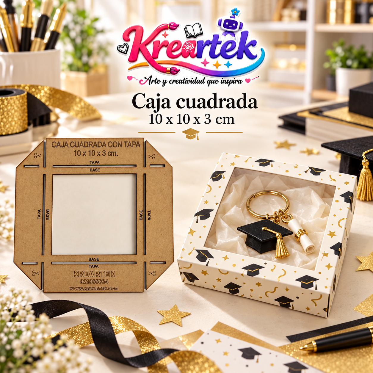 Stencil y caja cuadrada de graduación